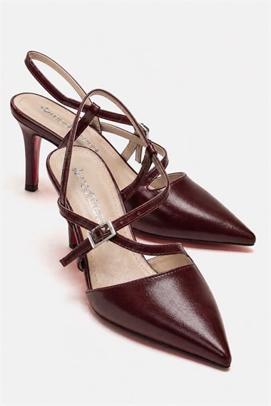 Kadın Çapraz Topuklu Sandalet BORDO KIRIŞIK