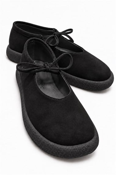 Kadın Tek Bağlı Sade Loafer SİYAH NUBUK