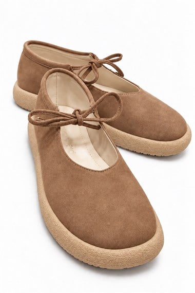 Kadın Tek Bağlı Sade Loafer TABA NUBUK