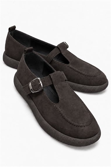 Kadın Tokalı Kemerli Loafer KAHVE NUBUK