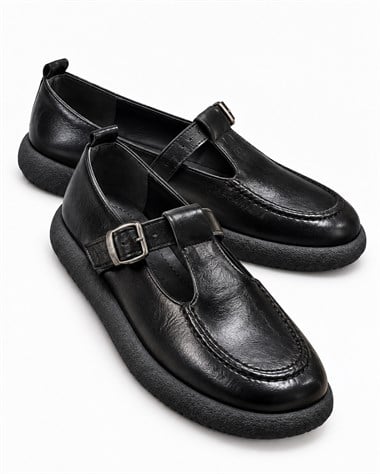 Kadın Tokalı Kemerli Loafer SİYAH KIRIŞIK