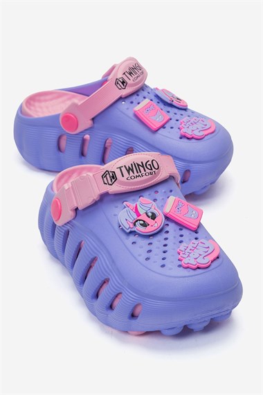 Lazerli Emojili Yüksek Sabo Terlik 26-35 LİLA PEMBE