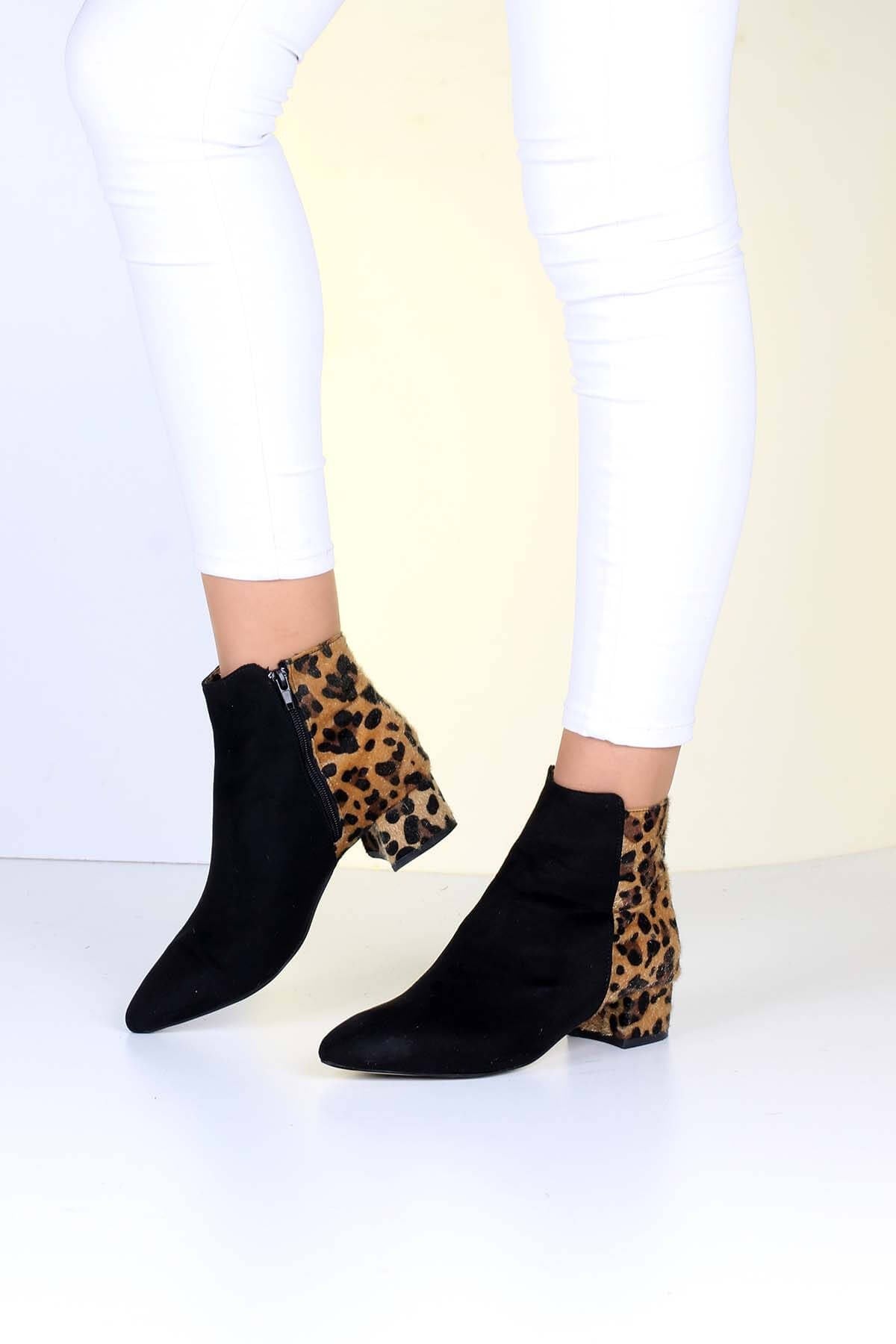 Bayan  Bot - 3008 SİYAH SÜET LEOPAR