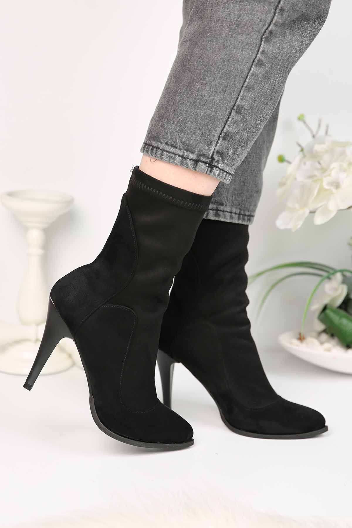 Bayan  Topuklu Bot - R020 SİYAH SÜET