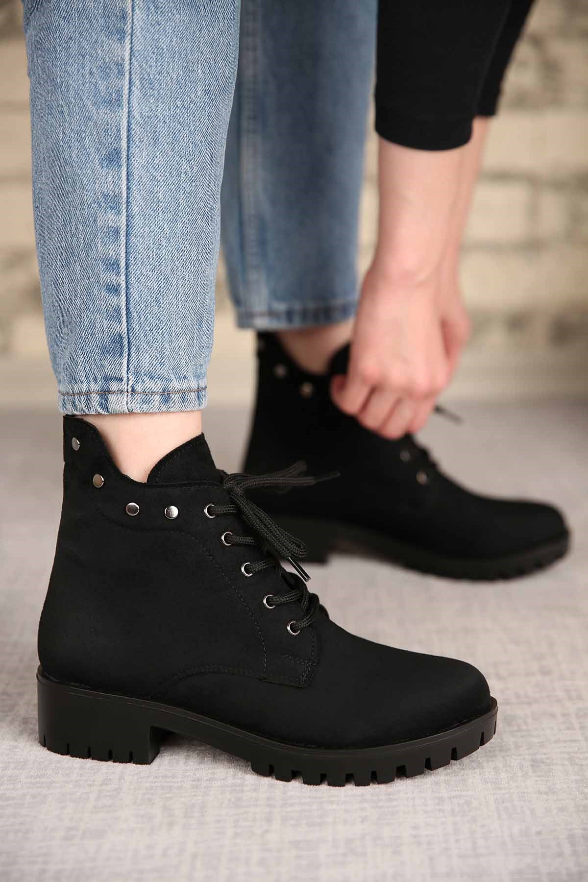 Bayan Bağcıklı Bot SİYAH SÜET