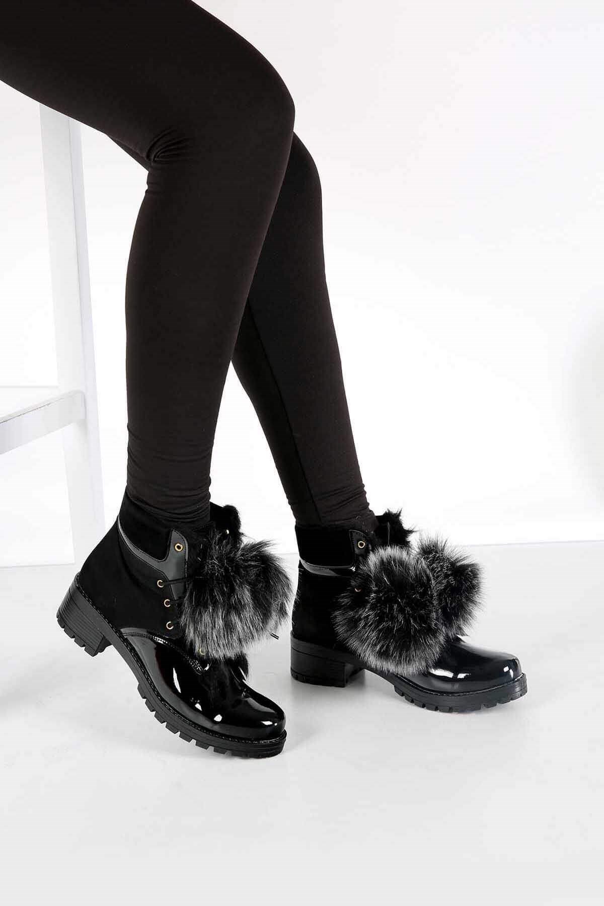 Bayan Bot - 2525 SİYAH RUGAN SİYAH SÜET