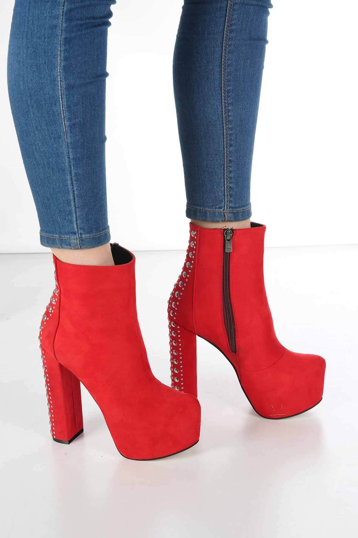 Bayan Bot - 4055 KIRMIZI SÜET