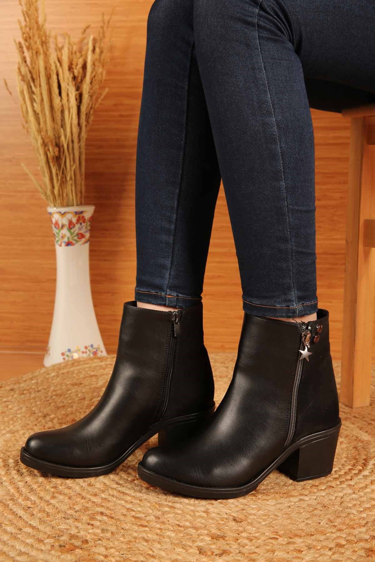 Bayan Bot - 4547 SİYAH CİLT SİYAH SÜET