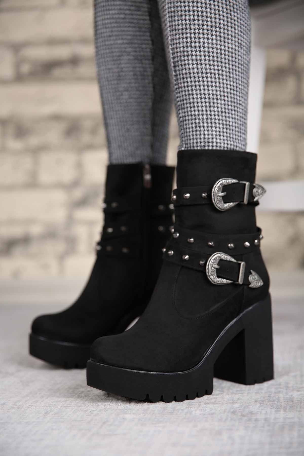 Bayan Bot - H908 SİYAH SÜET