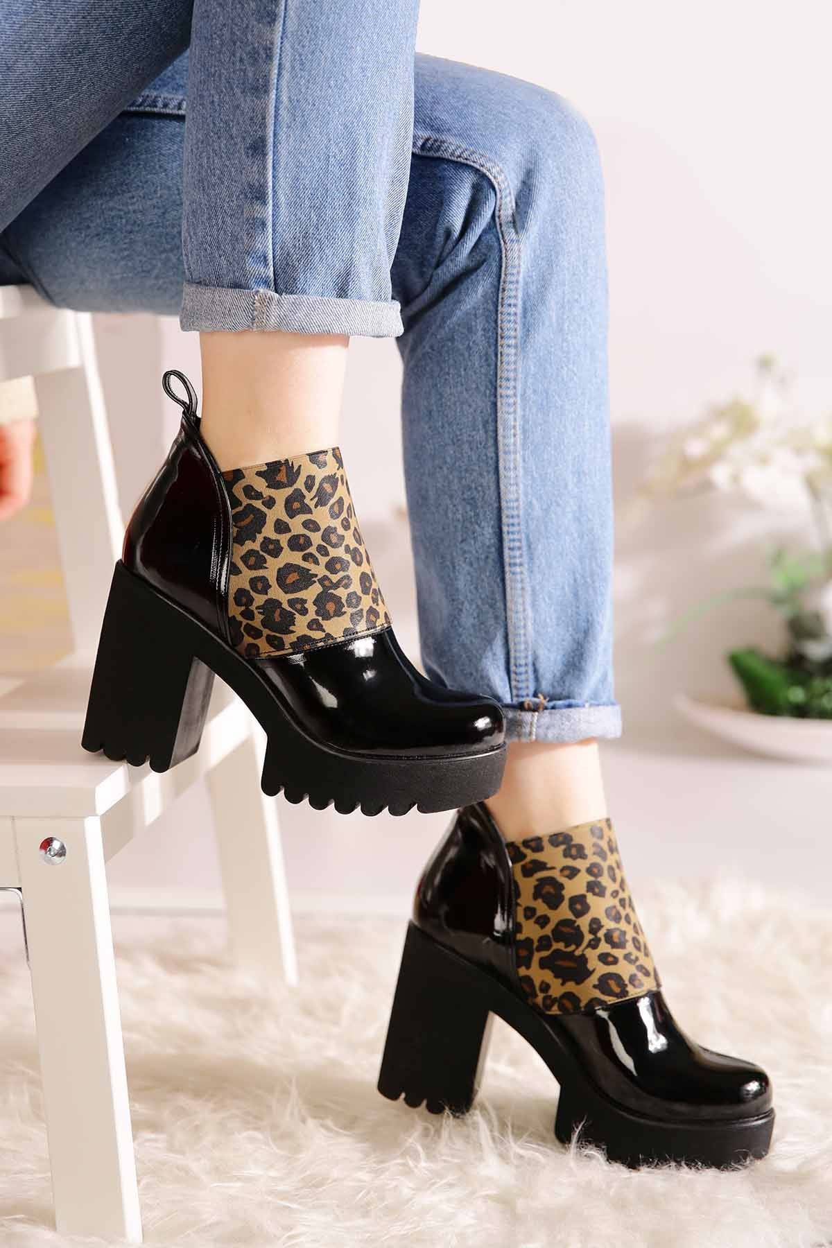 Bayan Bot - H914 SİYAH RUGAN LEOPAR