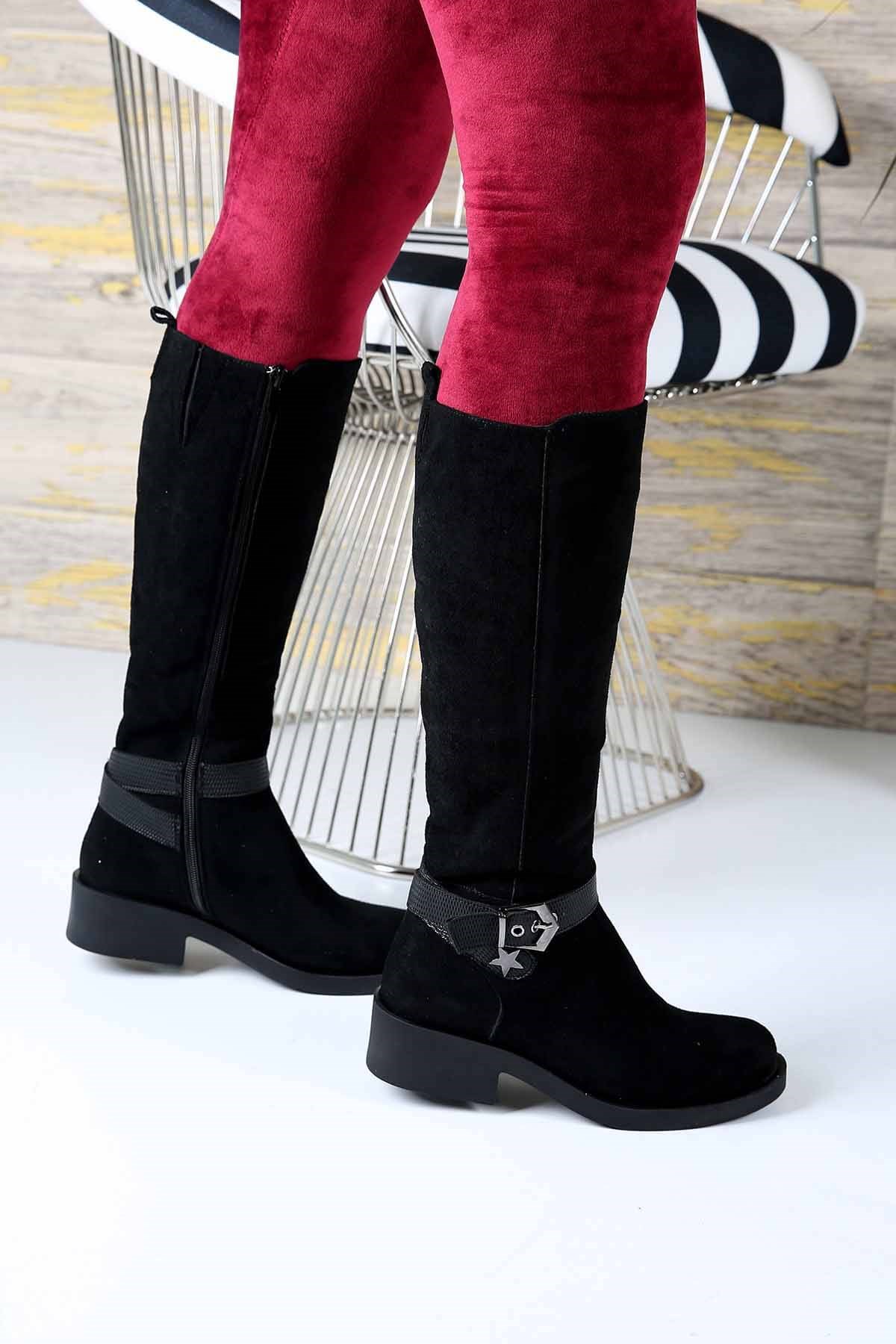 Bayan Çizme - L2401 SİYAH SÜET