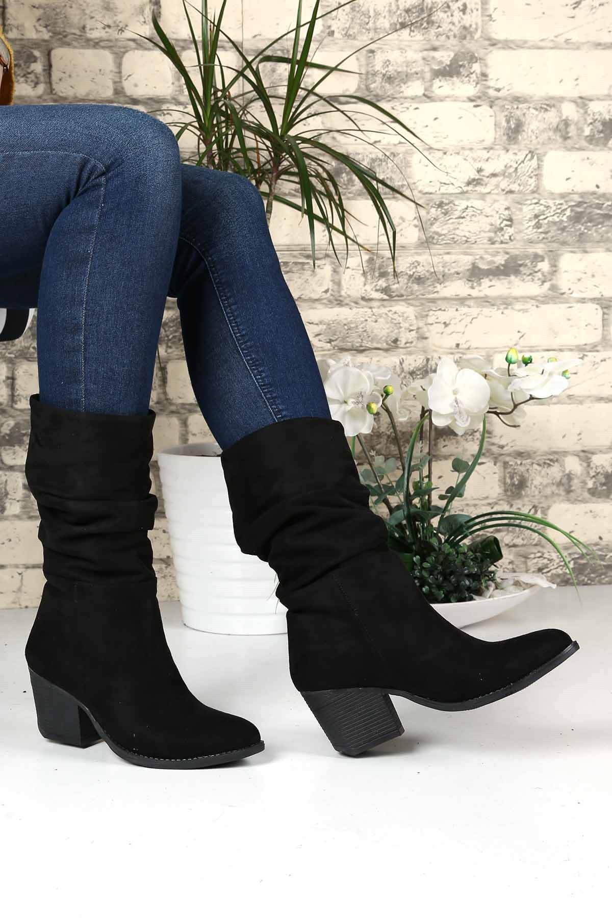 Bayan Çizme - N1081 SİYAH SÜET