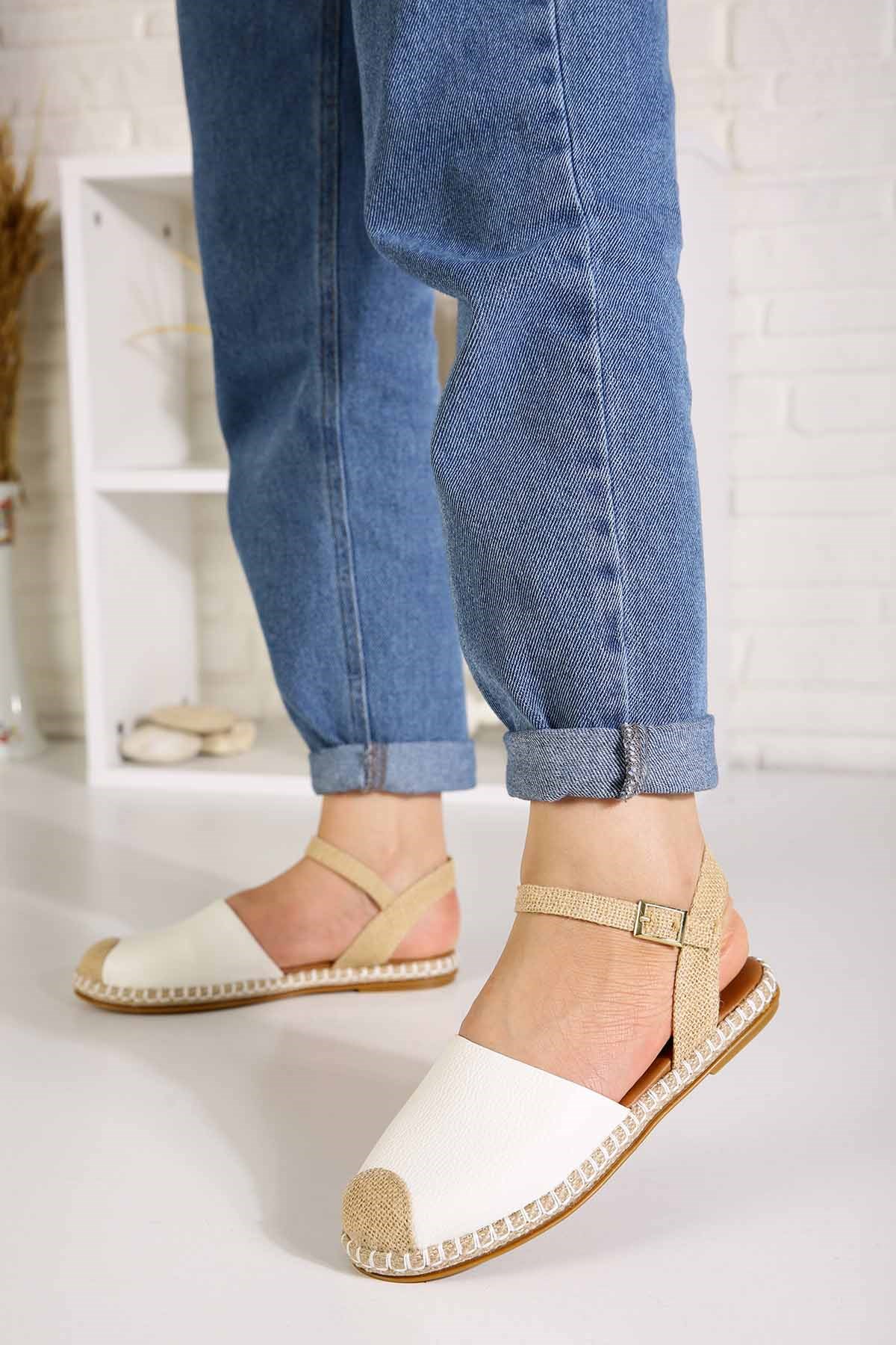 Bayan Espadril Sandalet - 6265 BEYAZ CİLT