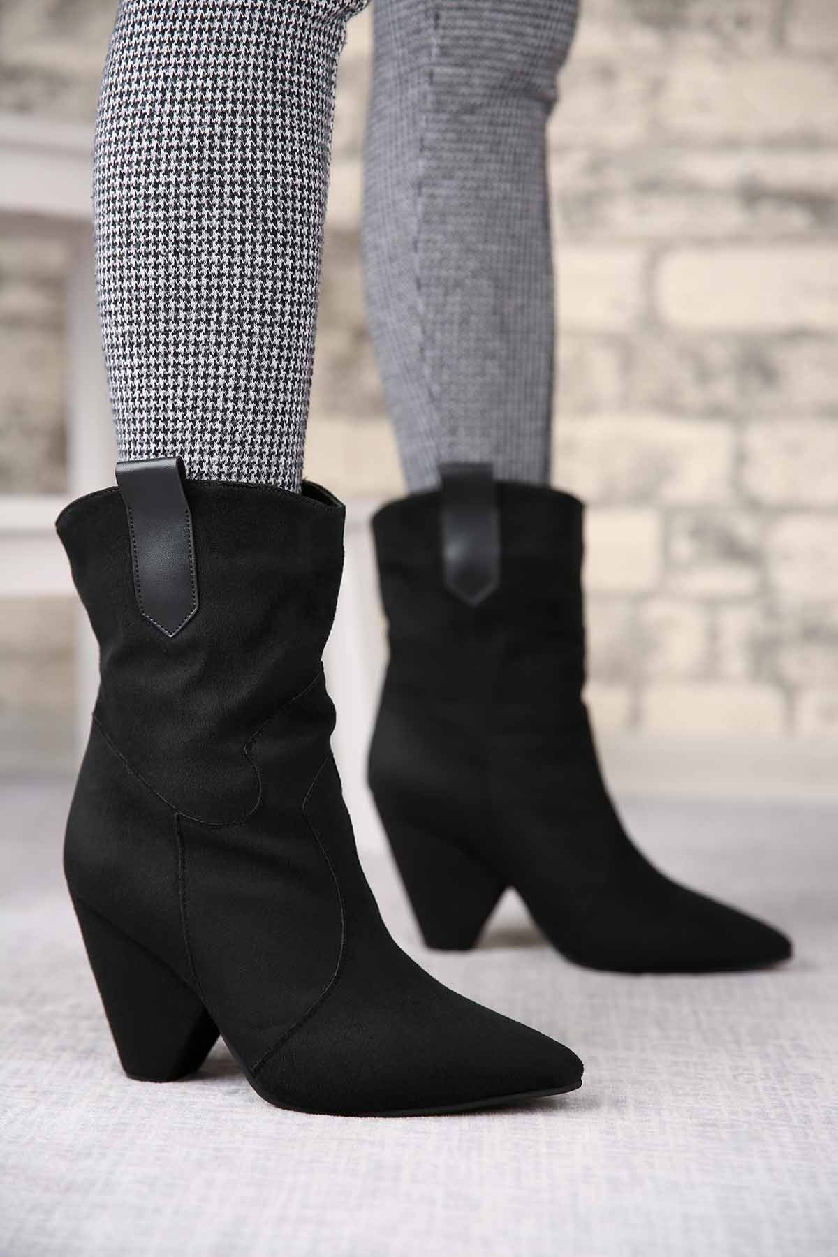 Bayan Kısa Çizme - S803 SİYAH SÜET