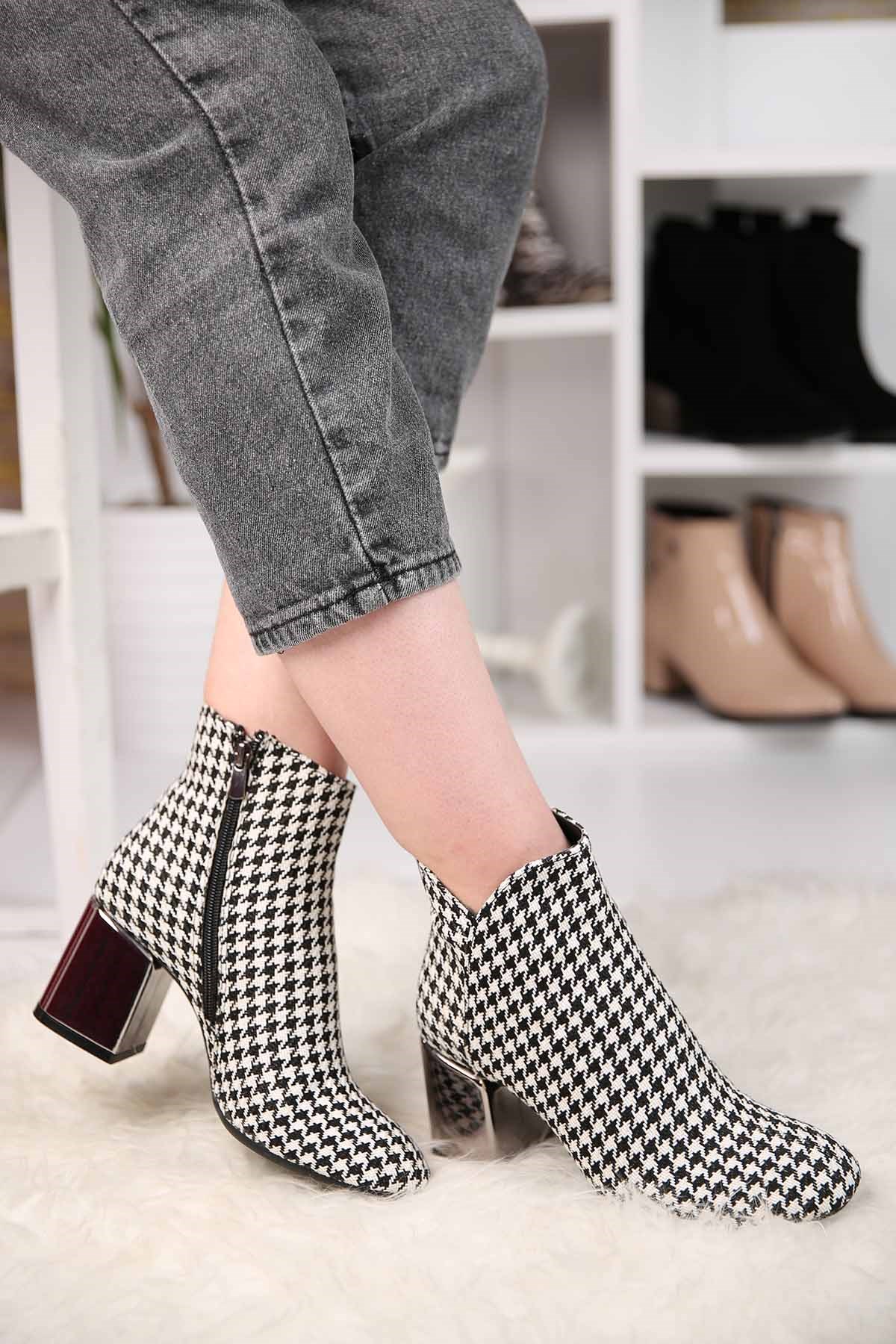 Bayan Sade Bot - 2980-512 SİYAH BEYAZ NAKIŞ 5