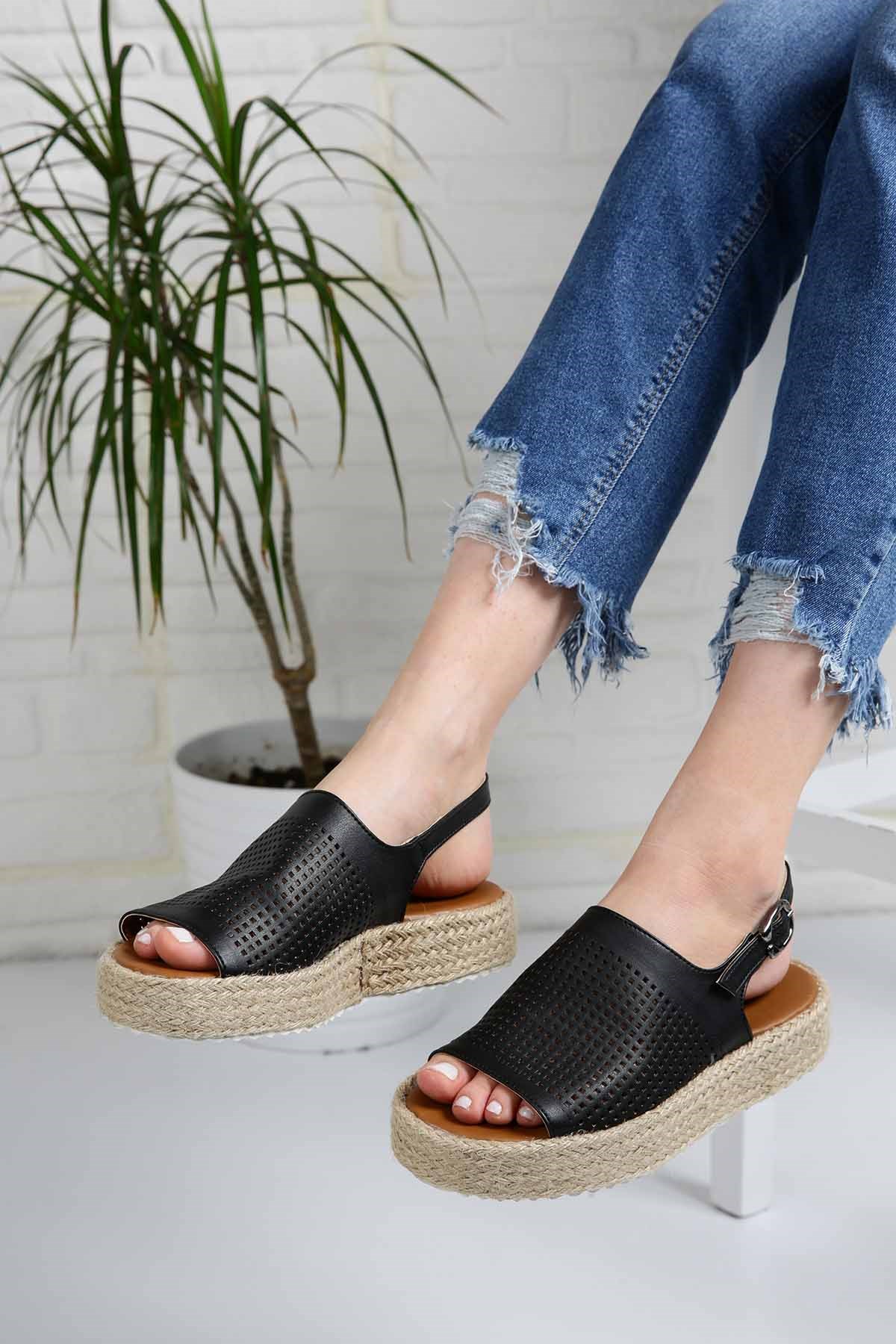 Bayan Sandalet  - 6907 SİYAH CİLT