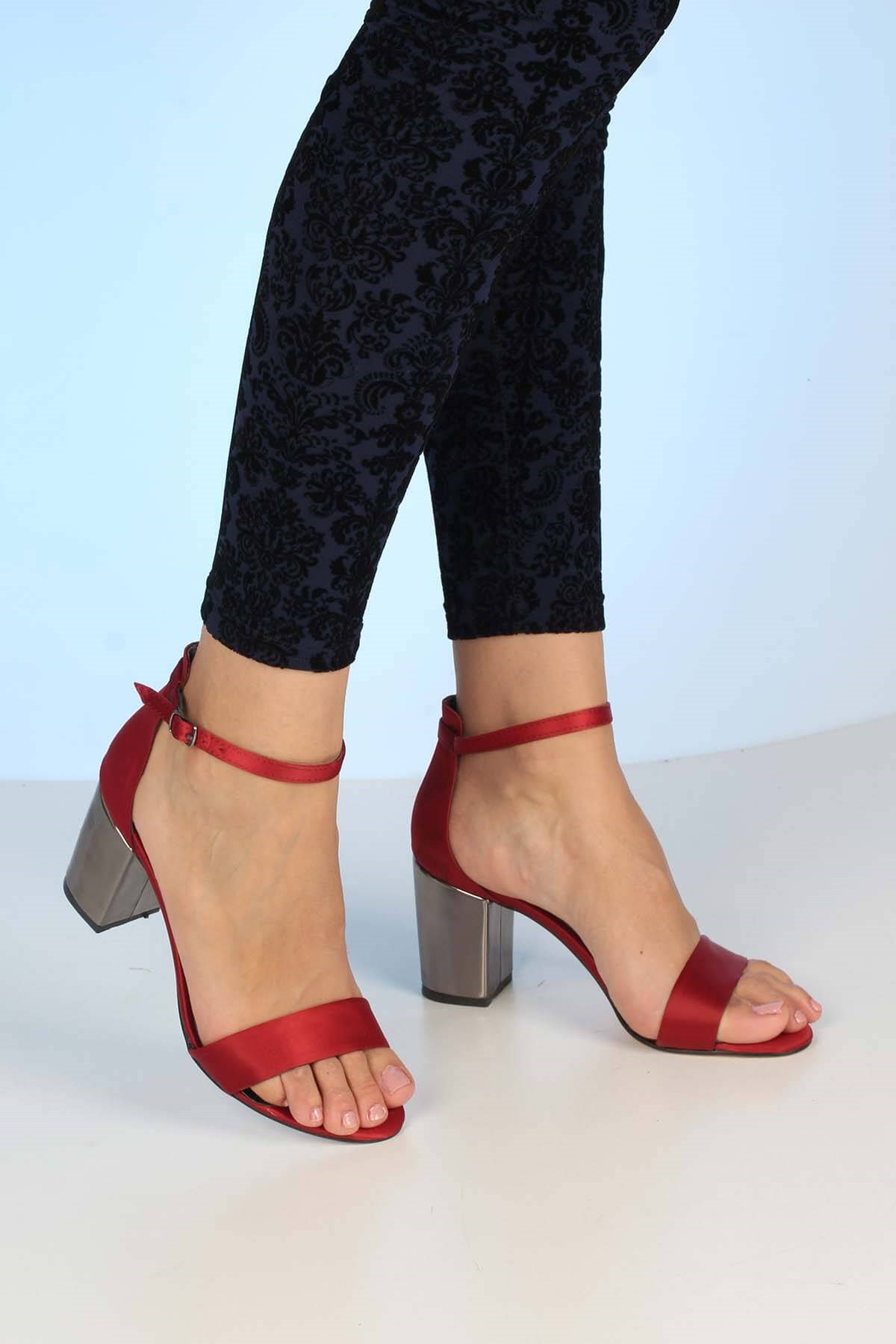 Bayan Sandalet - 3366 KIRMIZI SATEN