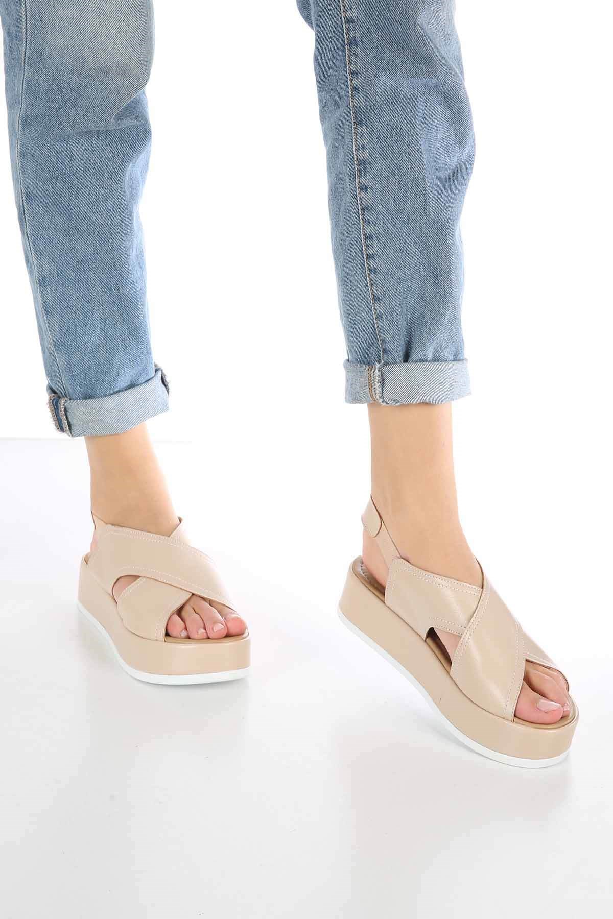 Bayan Sandalet - E040 BEJ CİLT