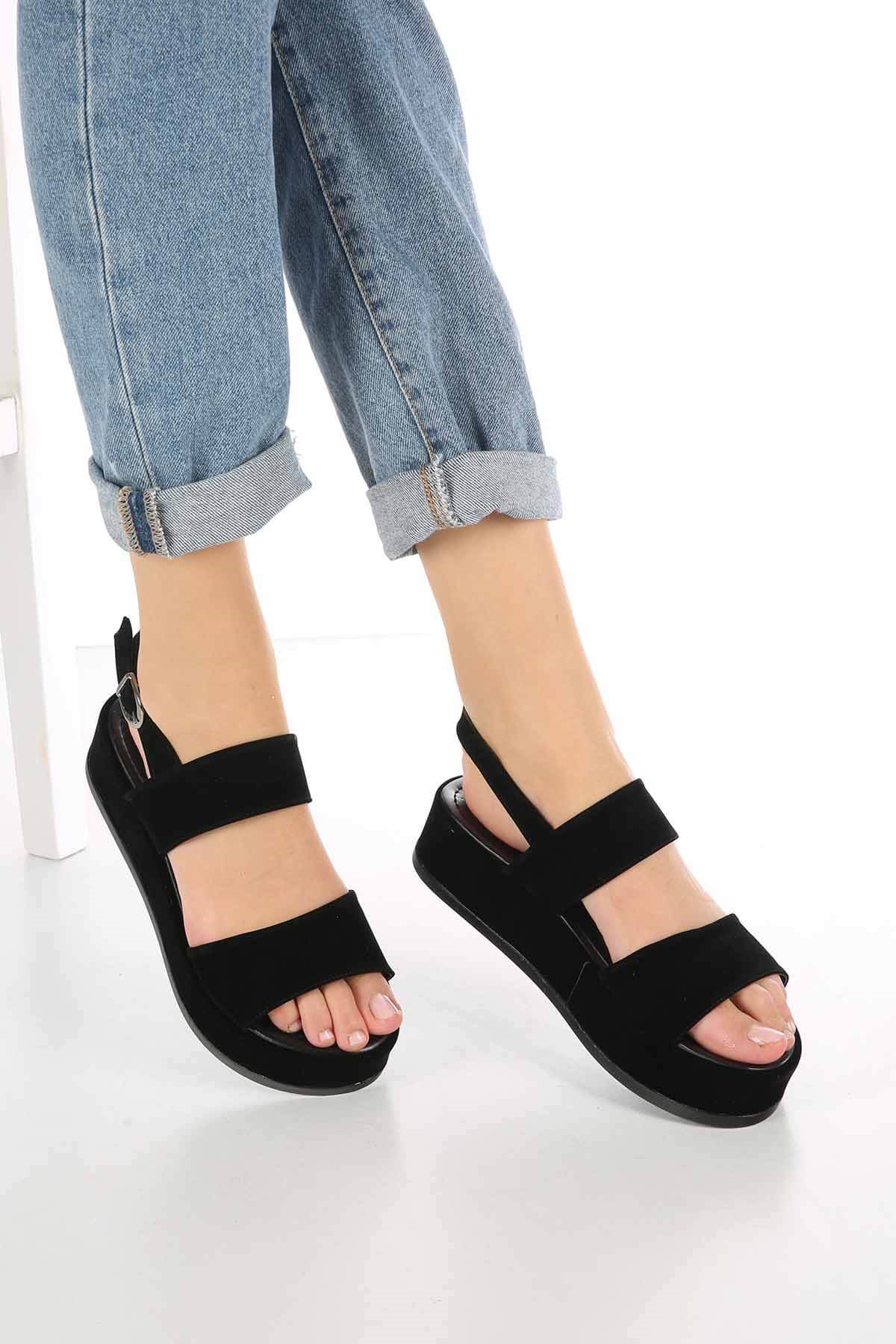 Bayan Sandalet - E041 SİYAH SÜET