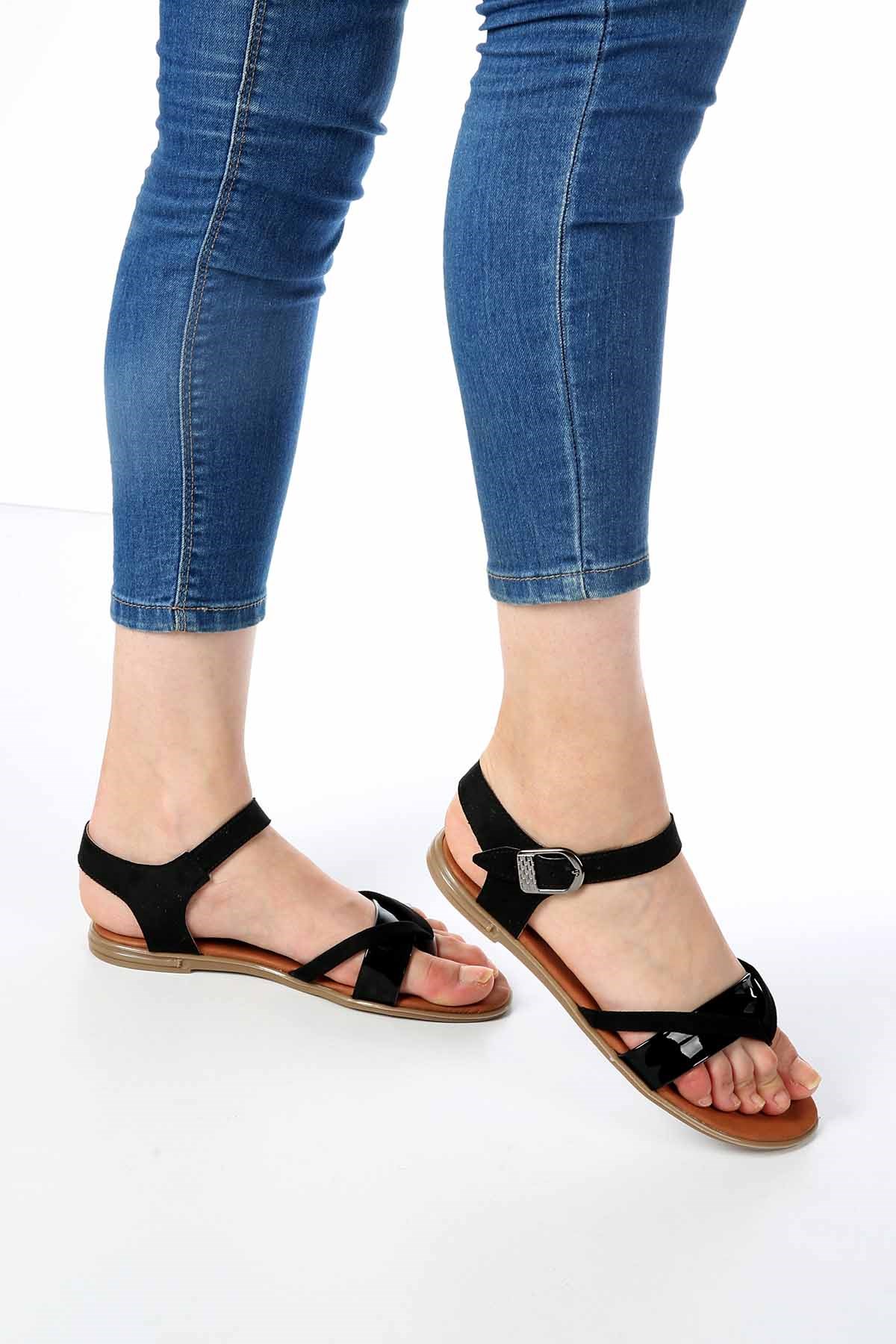 Bayan Sandalet - K-25 SİYAH SÜET RUGAN