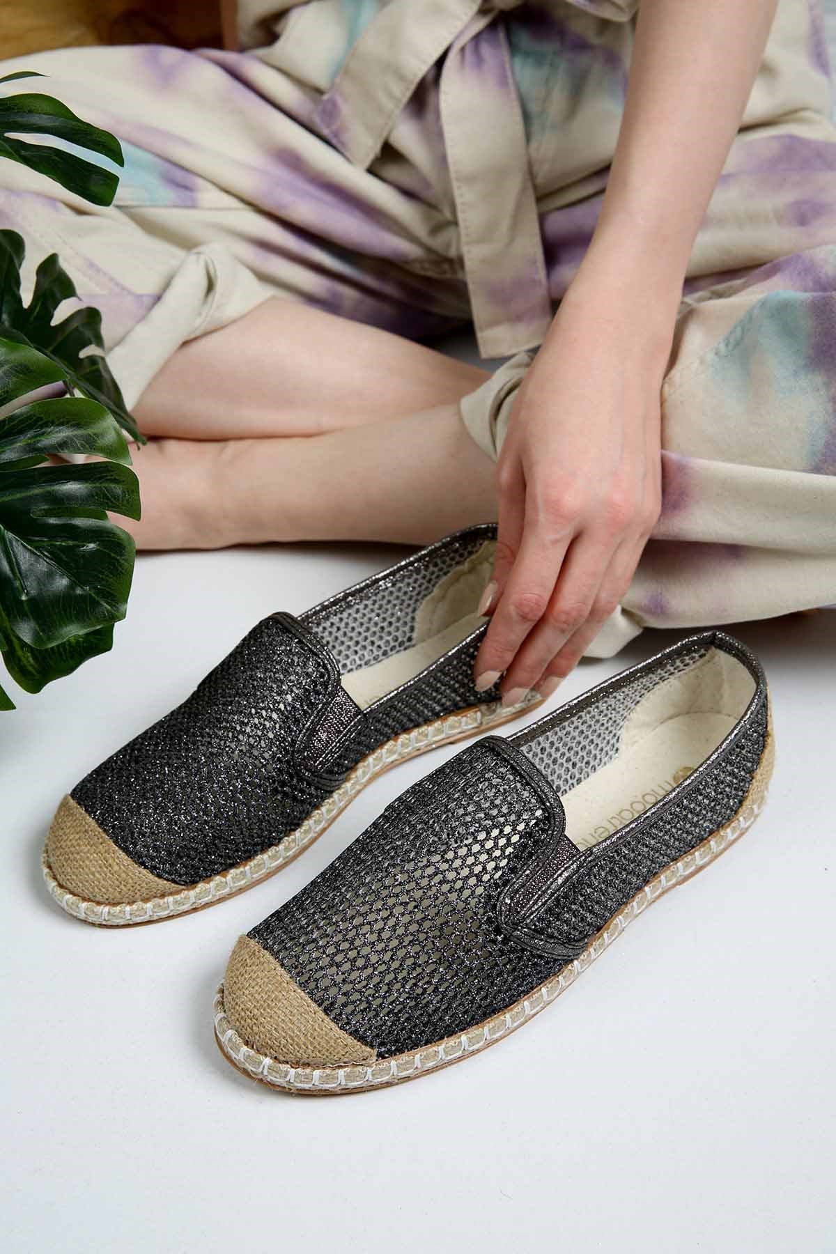Bayan Simli File Espadril 7123 PLATİN