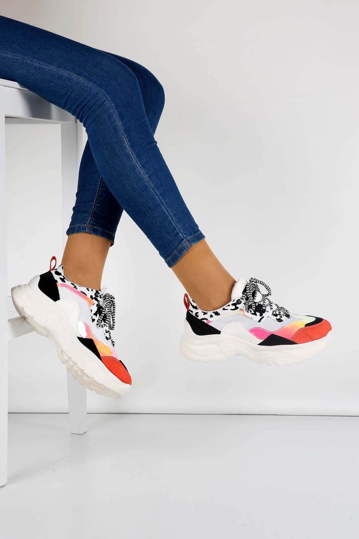 Bayan Spor Ayakkabı - 1602 ORANJ SÜET ZEBRA