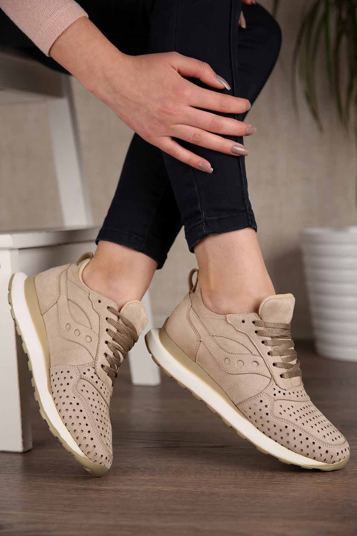 Bayan Spor Ayakkabı - 3151-104 BEJ SÜET