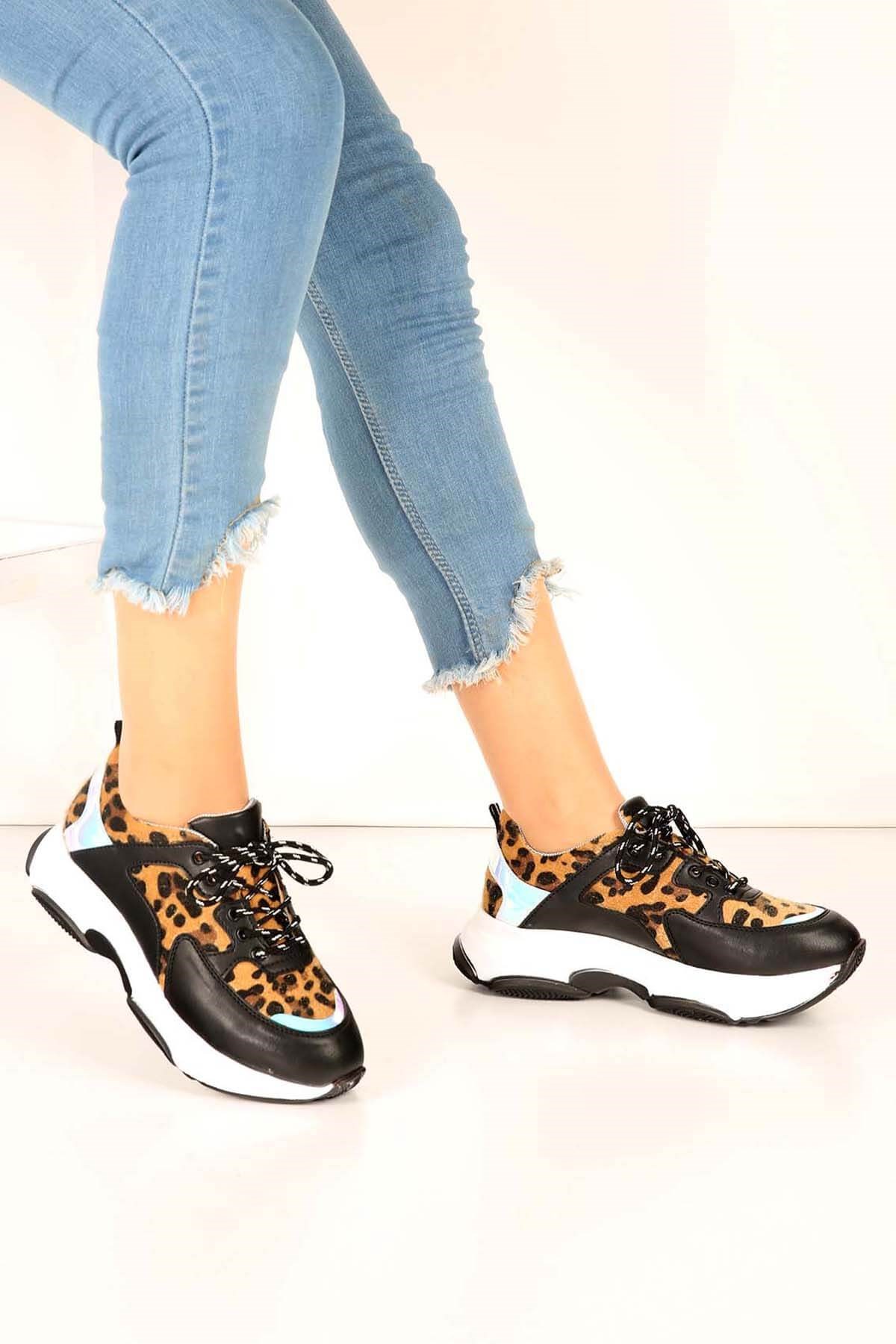 Bayan Spor Ayakkabı - 3753 SİYAHA LEOPAR