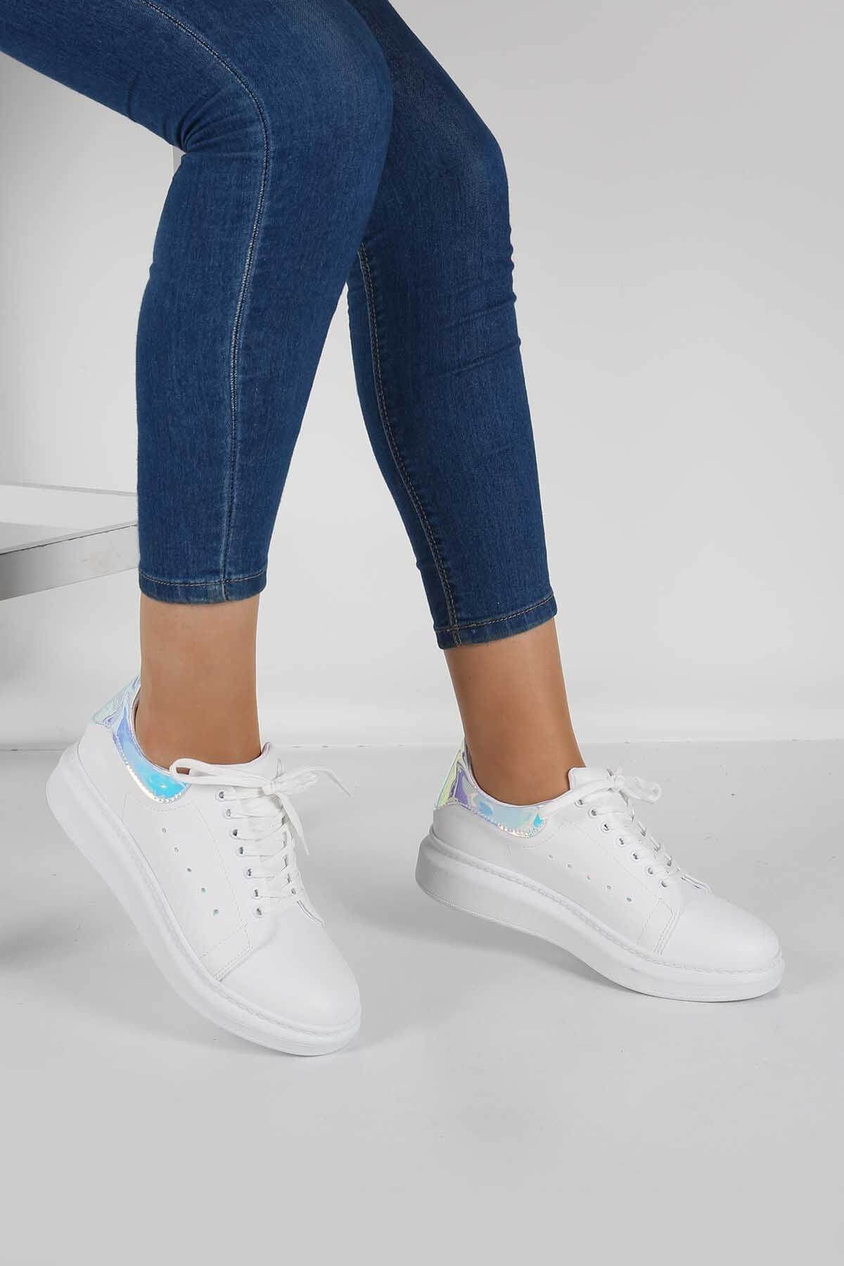 Bayan Spor Ayakkabı - P018 BEYAZ SEDEF HOLOGRAM