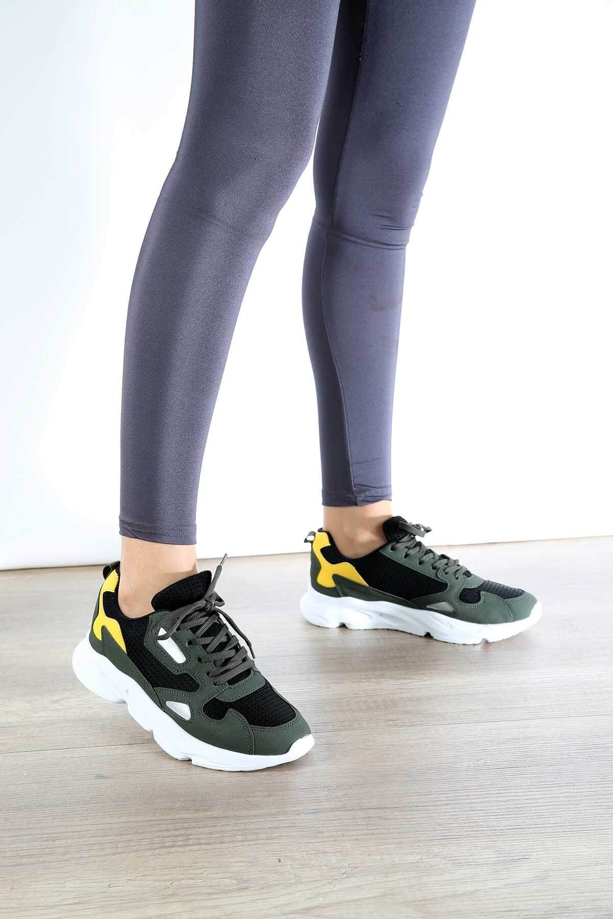 Bayan Spor Ayakkabı - V1044 HAKİ SARI