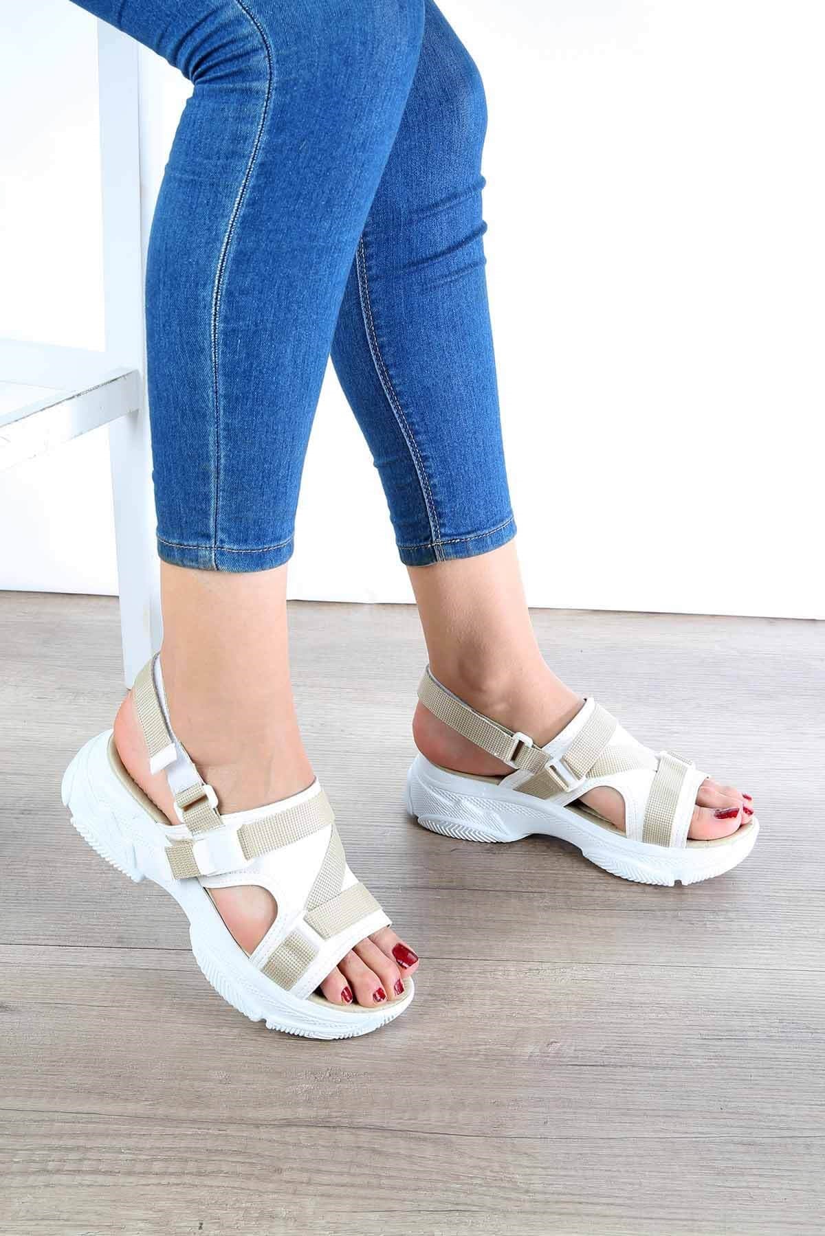 Bayan Spor Sandalet - 3905 BEYAZA BEJ