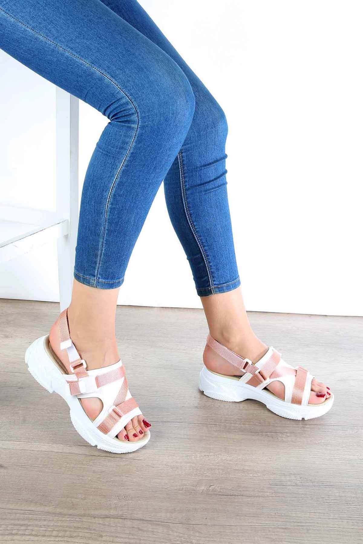 Bayan Spor Sandalet - 3905 BEYAZA PUDRA