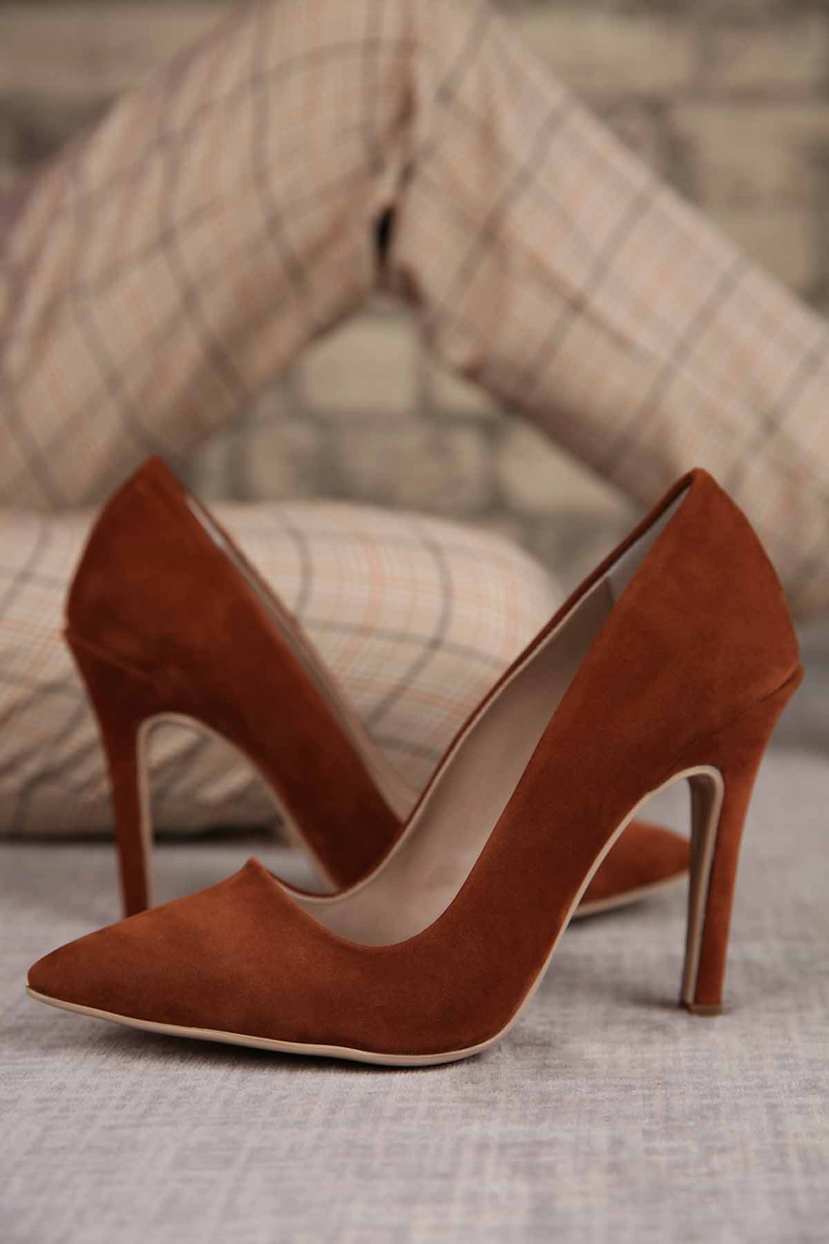 Bayan Stiletto  Ayakkabı TABA SÜET