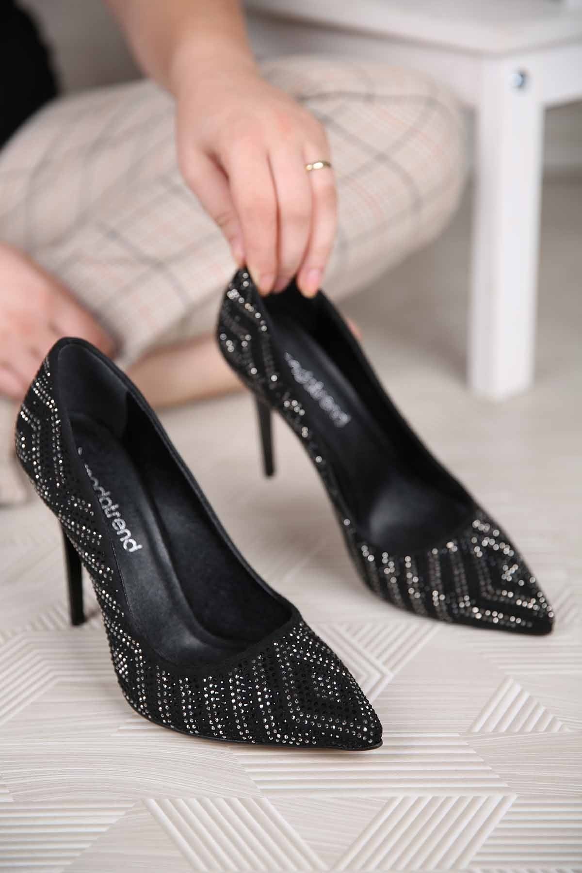 Bayan Taşlı Stiletto - 6950 SİYAH PLATİN