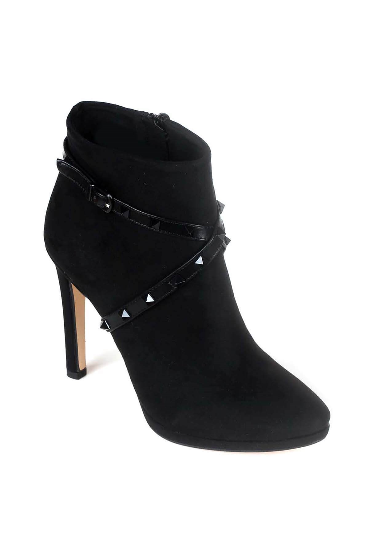 Bayan Tokalı Çapraz Piramit Taşlı Bot - 2942 SİYAH SÜET