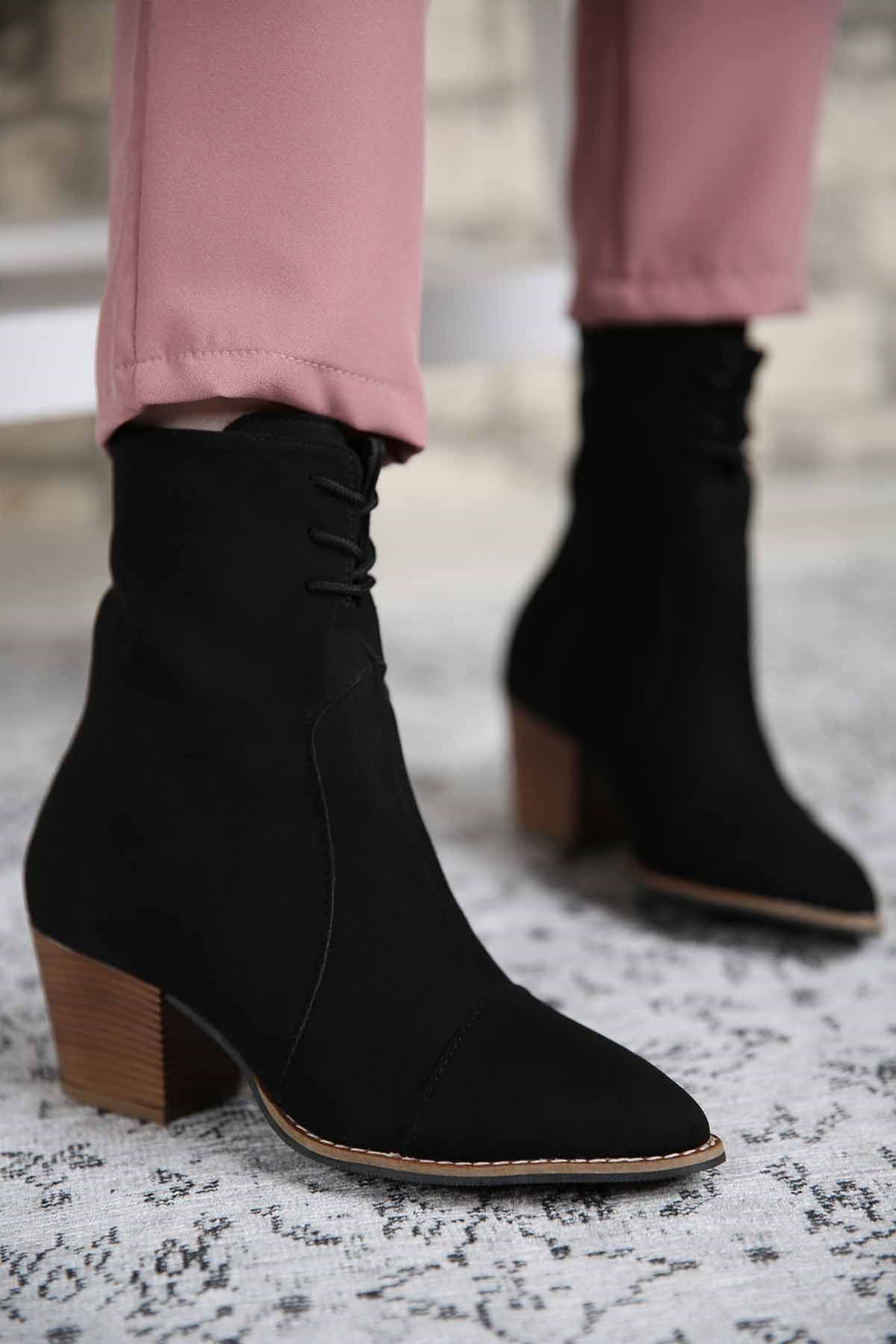 Bayan Topuklu Bot SİYAH SÜET