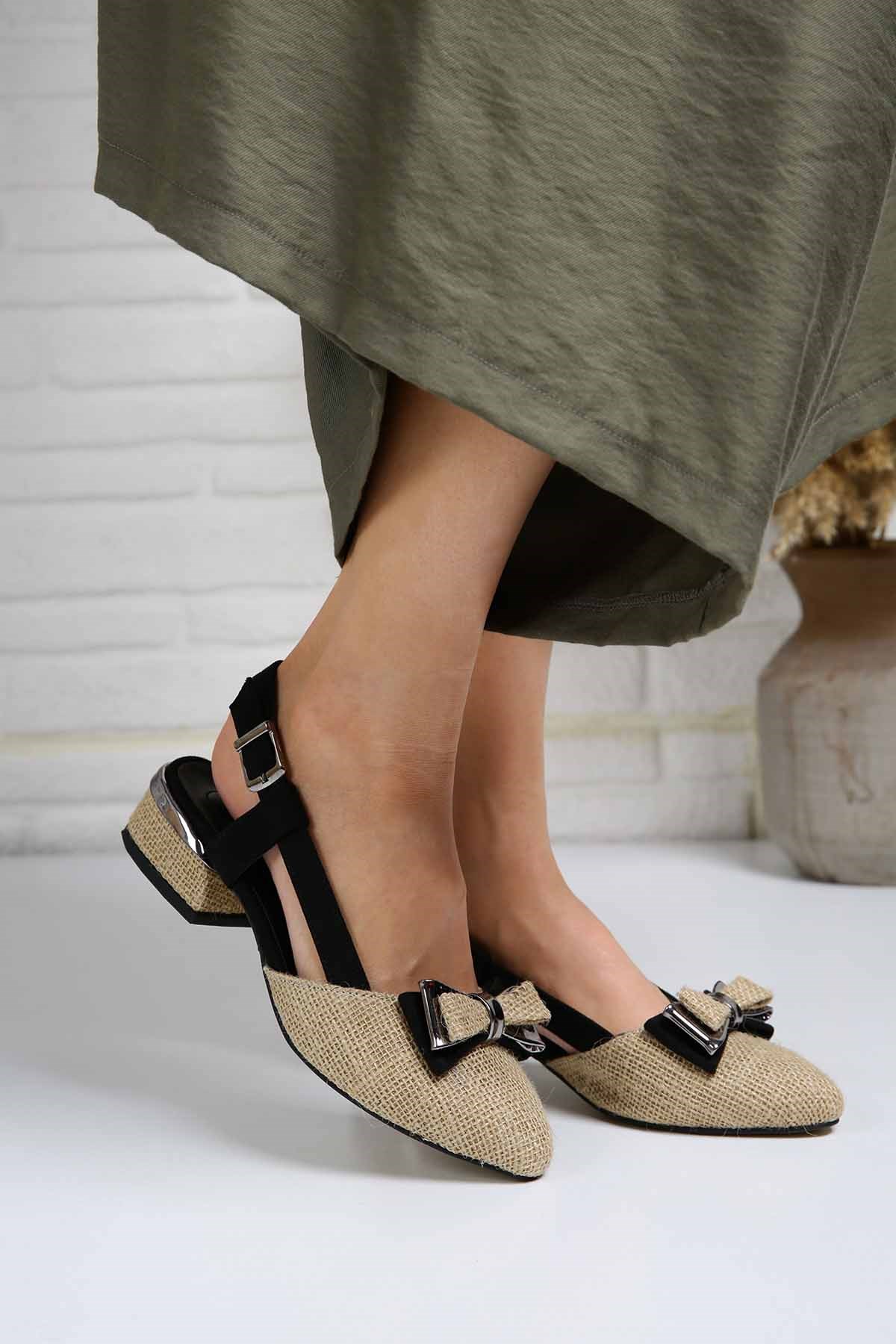 Bayan Topuklu Hasır Sandalet - P503 SİYAH