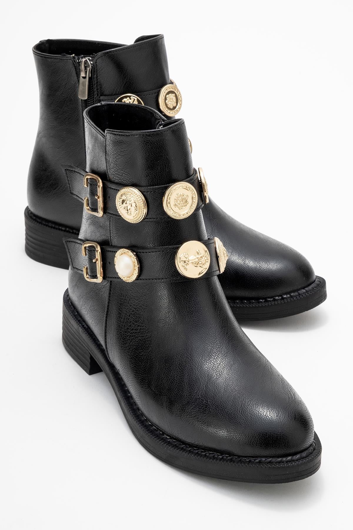 Çift Aksesuar Kemerli Bot SİYAH CİLT