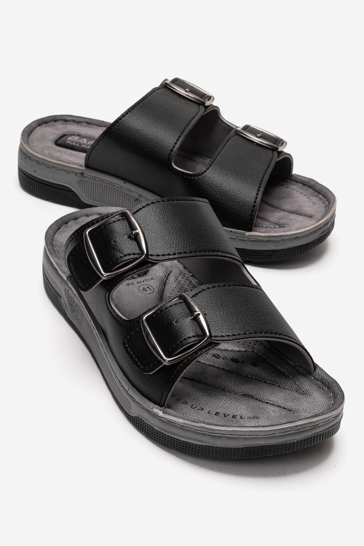 Çift Tokalı Erkek Terlik SİYAH