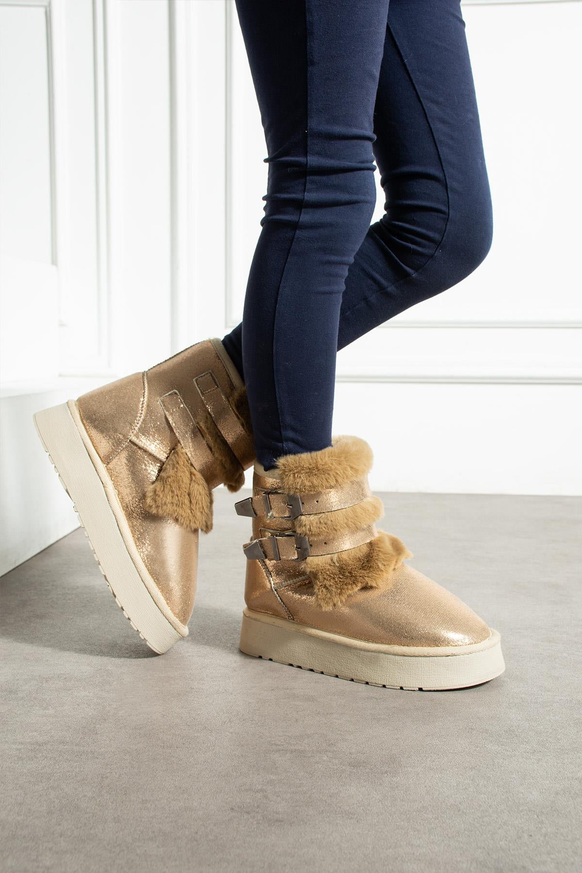 Çift Tokalı KalınTaban Çocuk Bot BRONZ SULTAN