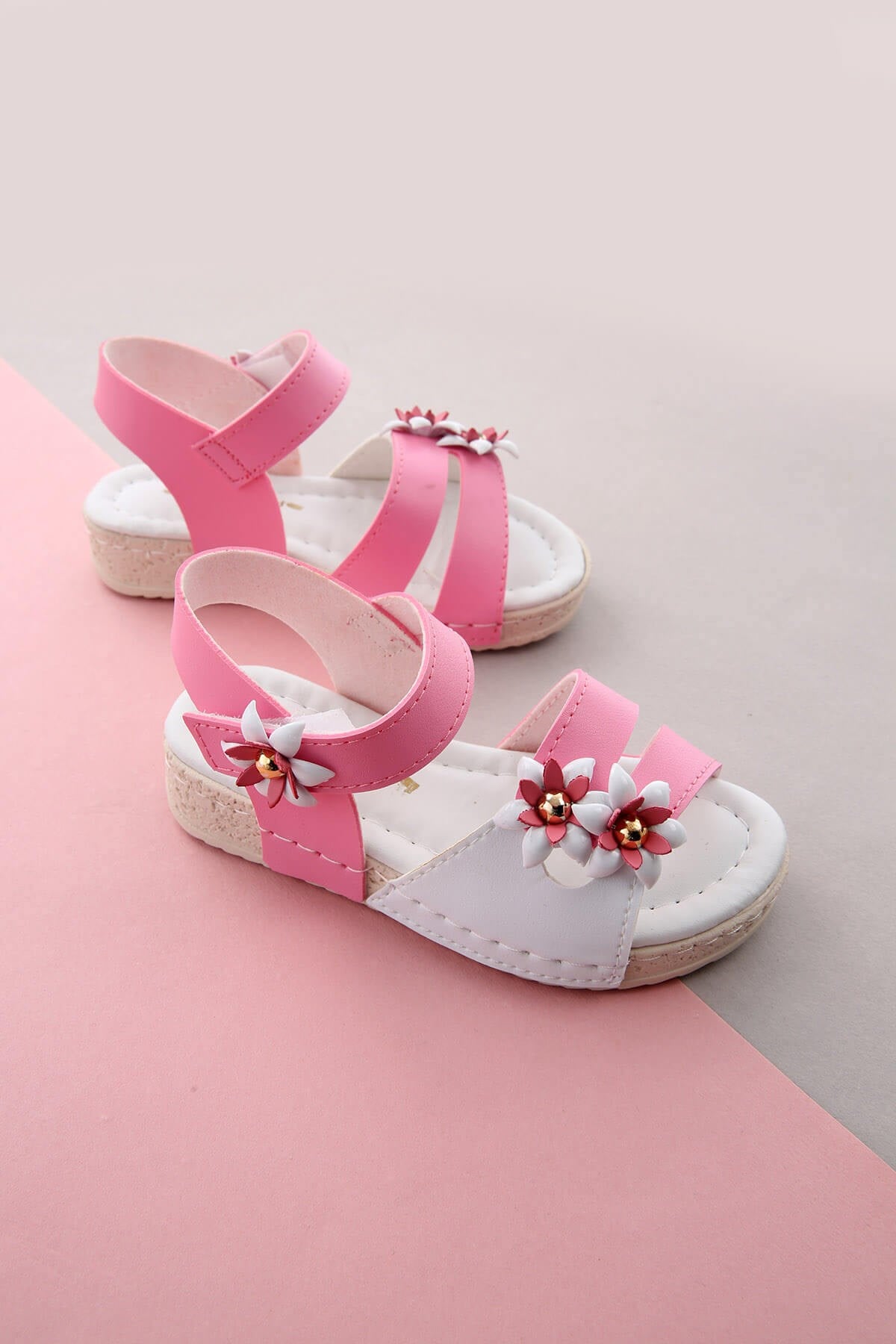 Çocuk Çiçekli Sandalet 26-29 BEYAZ PEMBE