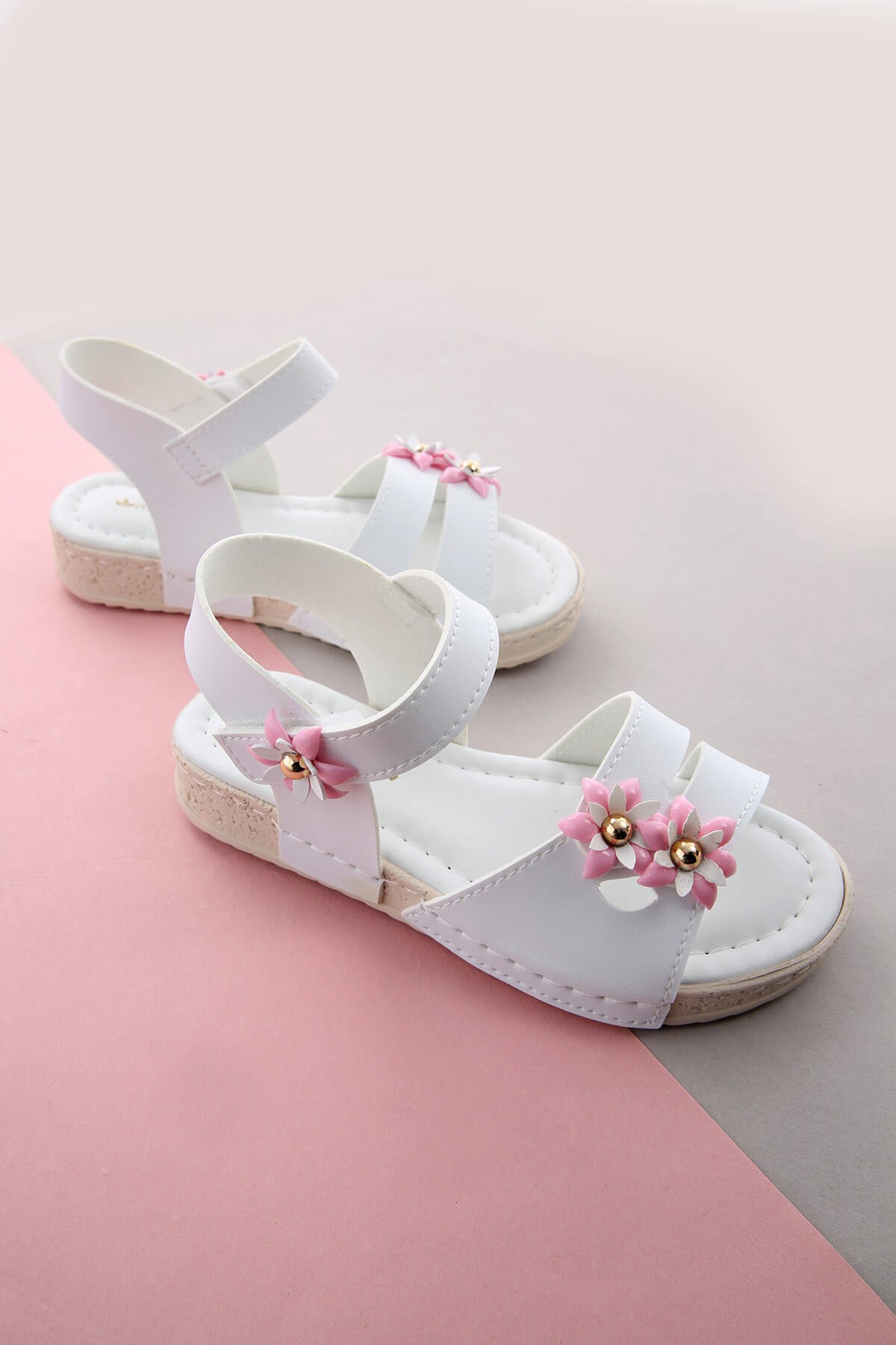 Çocuk Çiçekli Sandalet 30-35 BEYAZ BEYAZ