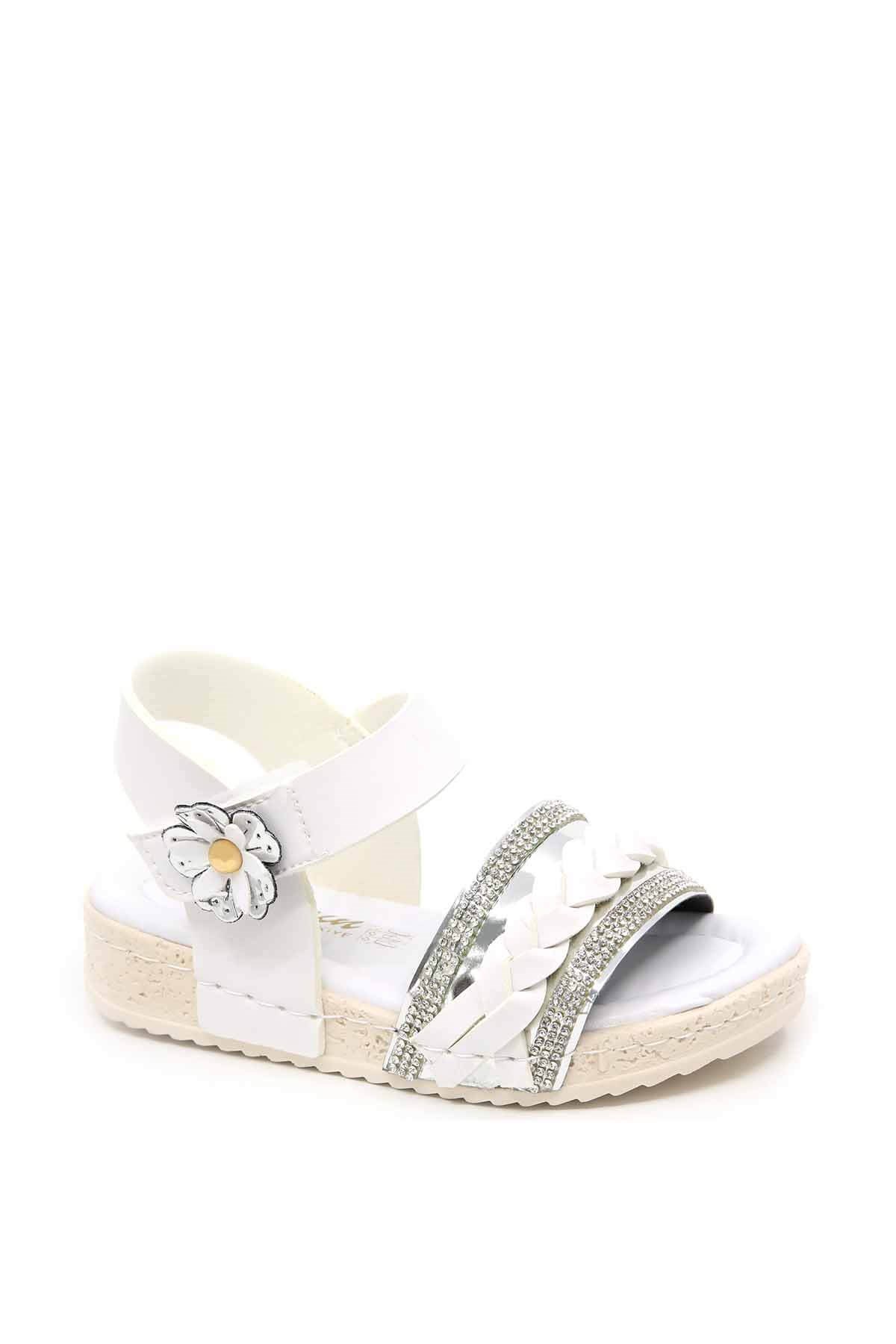 Çocuk Örgülü Taşlı Sandalet 26-29 BEYAZ