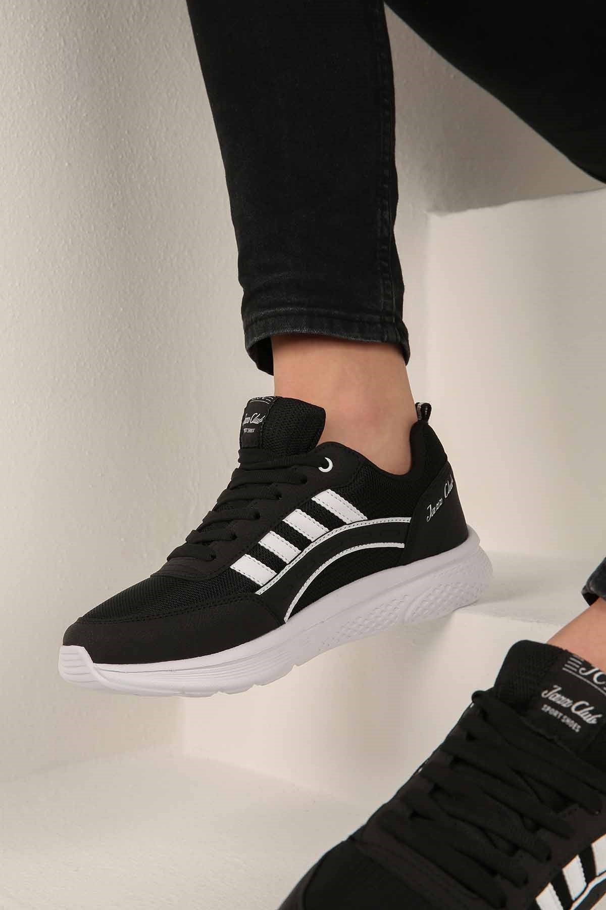 Erkek 4 Bantlı Anorak Spor Ayakkabı SİYAH BEYAZ