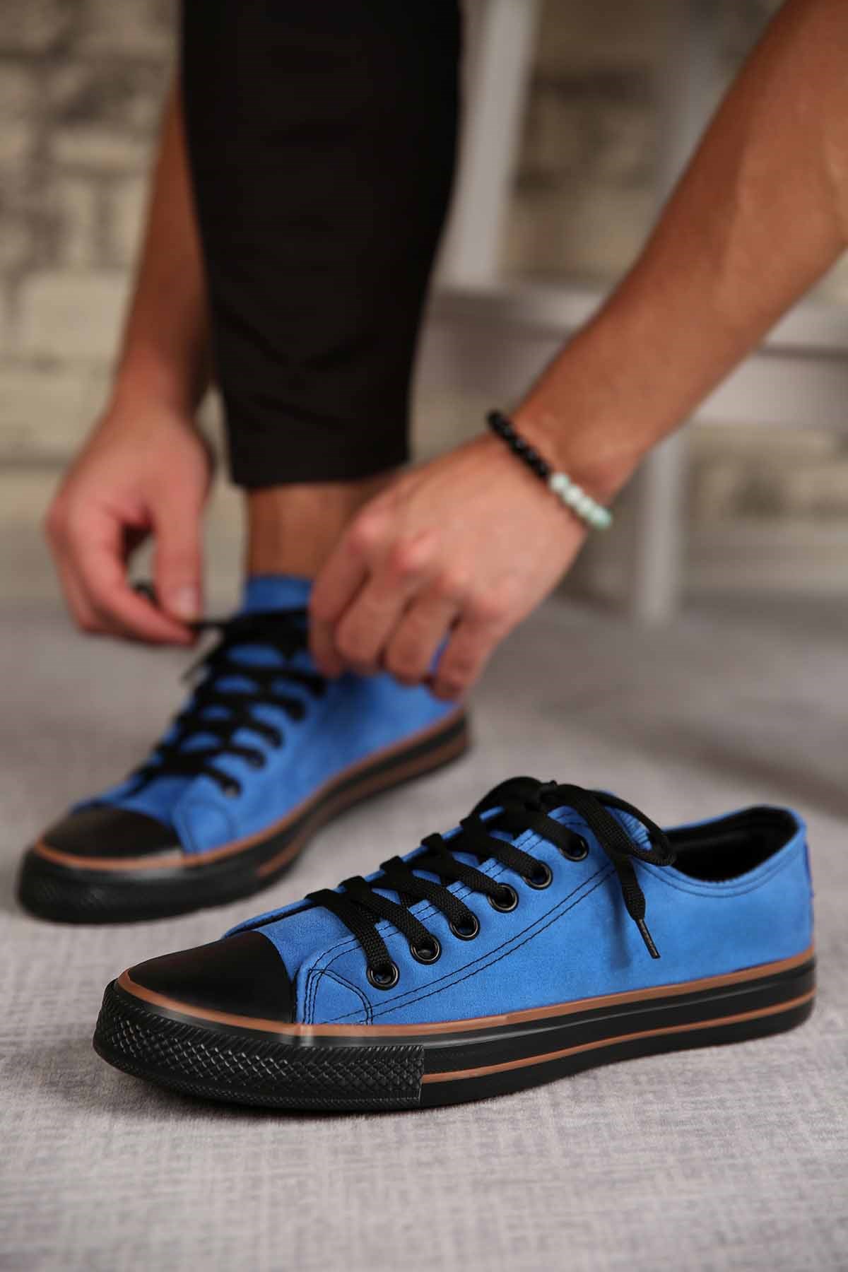 Erkek Bağcıklı Spor Ayakkabı SAX SÜET SİYAH