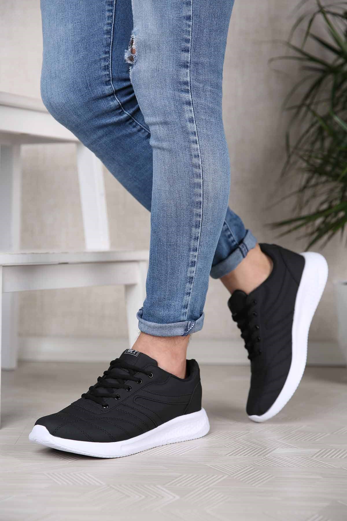 Erkek Dikişli Spor Ayakkabı SİYAH BEYAZ