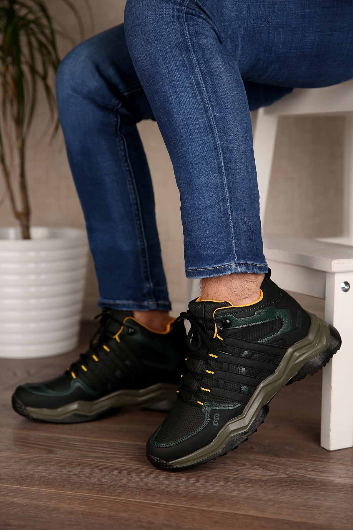 Erkek Outdoor Spor Bot SİYAH HAKİ SARI