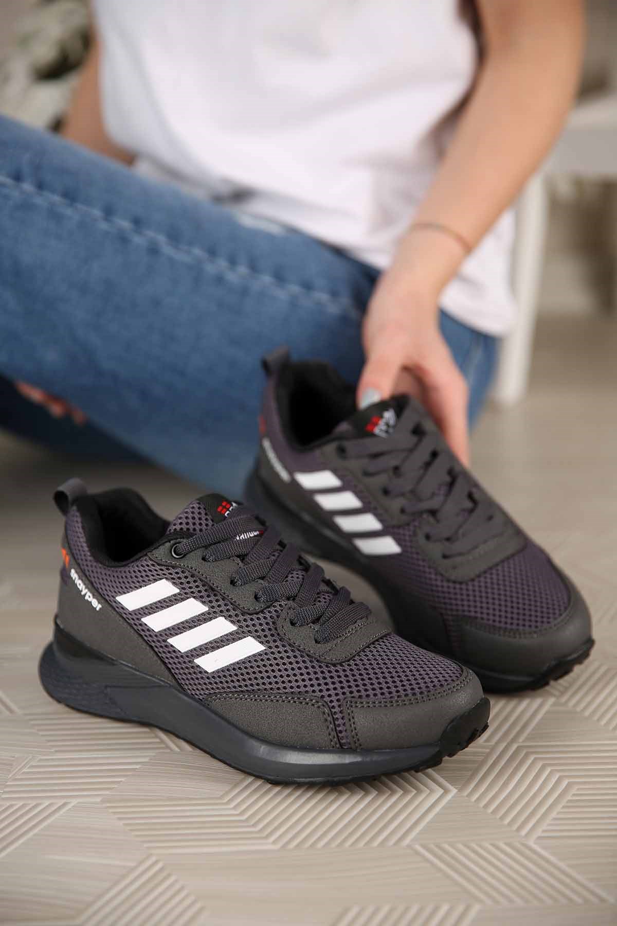 Kadın 4 Bantlı Anorak Spor Ayakkabı FÜME BEYAZ
