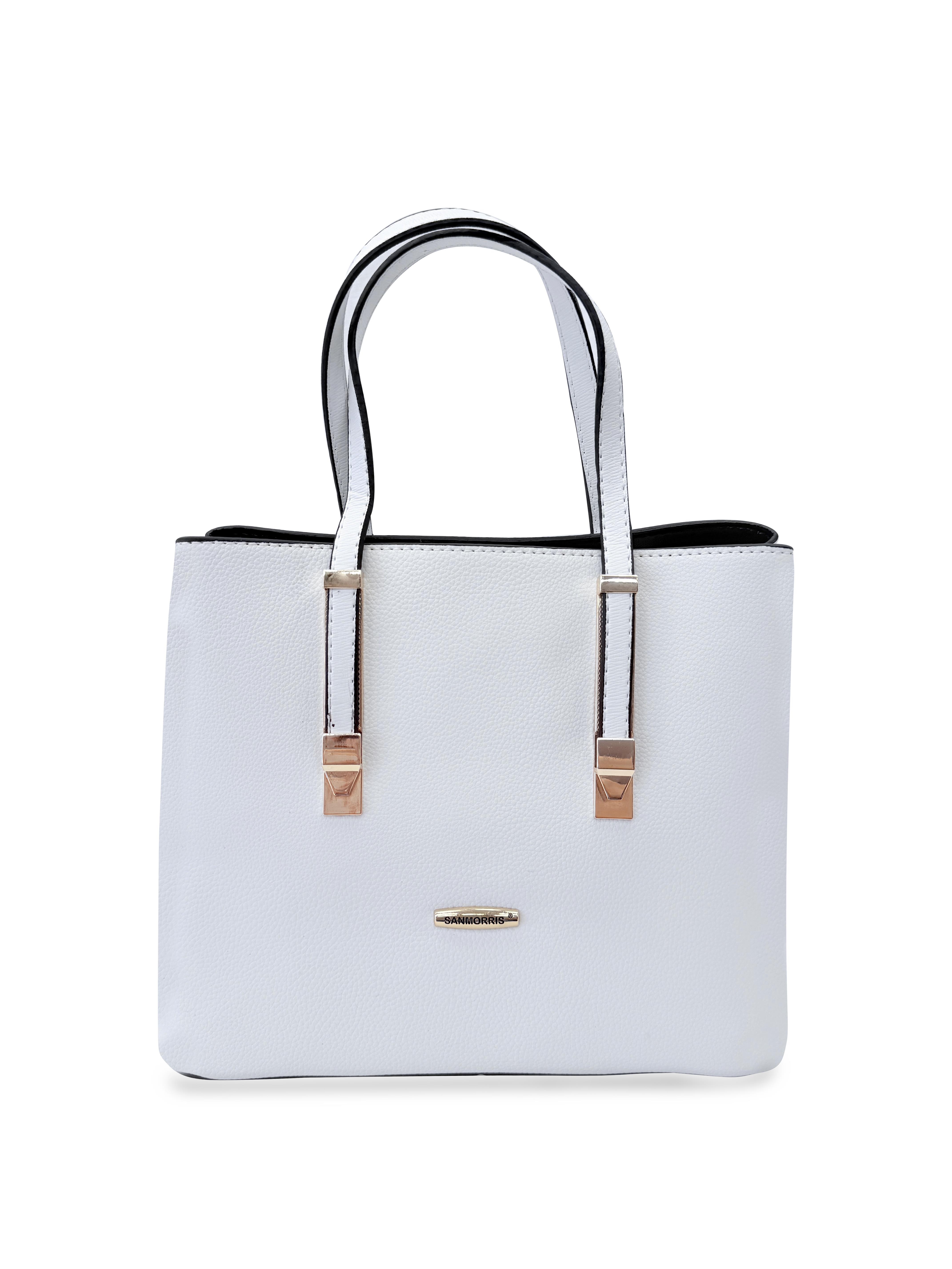 Kadın 4 Bölmeli Gold Aksesuarlı Sade Şık Omuz Ve El Çantası BEYAZ