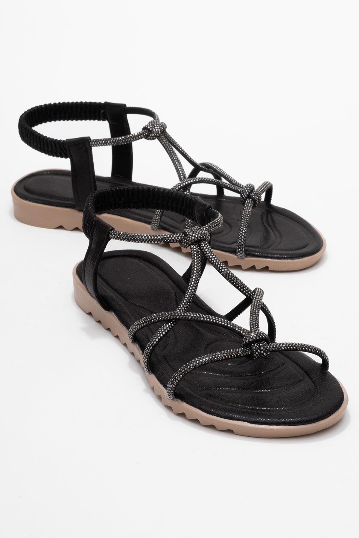 Kadın Çift Boğumlu Taşlı Sandelet SİYAH